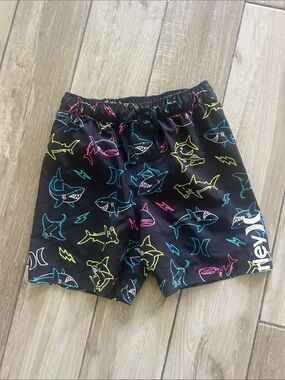 Hurley Black Swim Shorts with Neon Shark Print